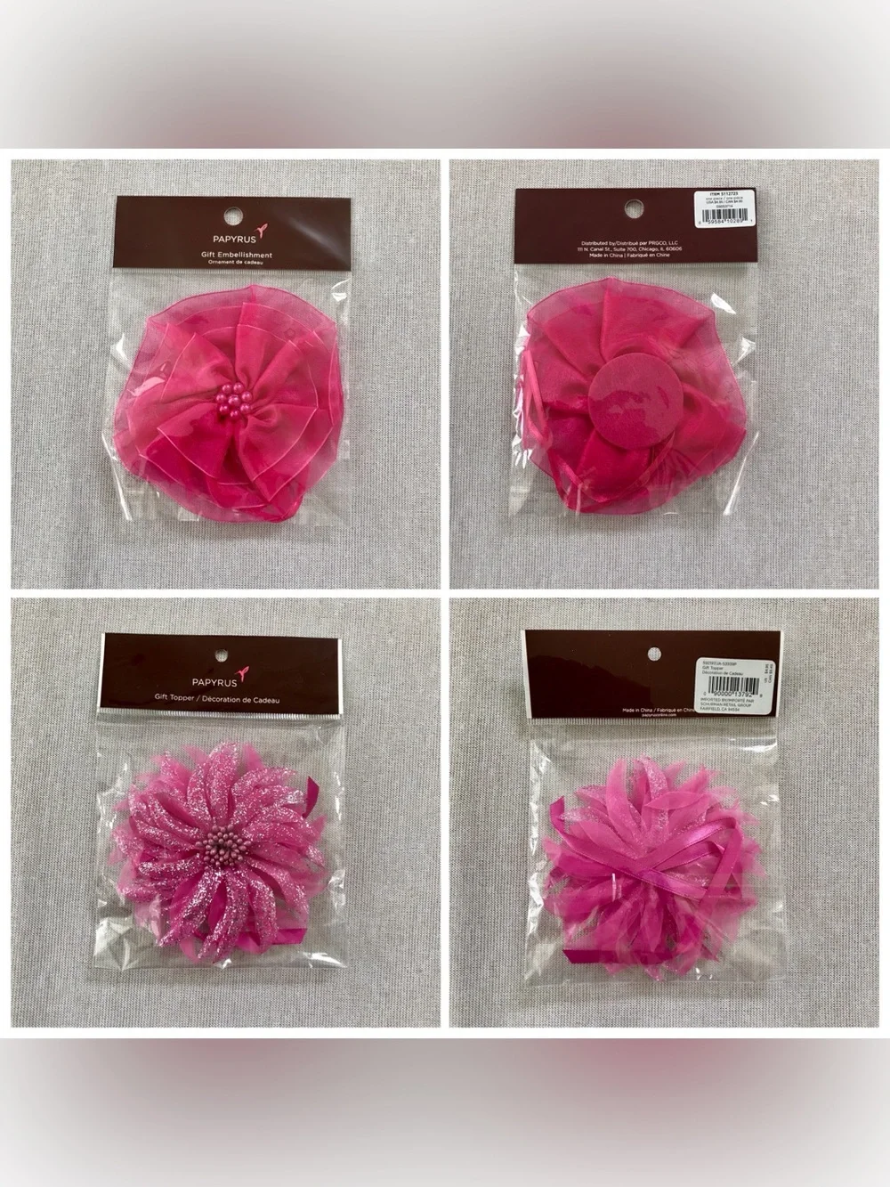 Papyrus NWT 6 Set Floral Gift Embellishments Magenta Pink Teal Blue & Coral